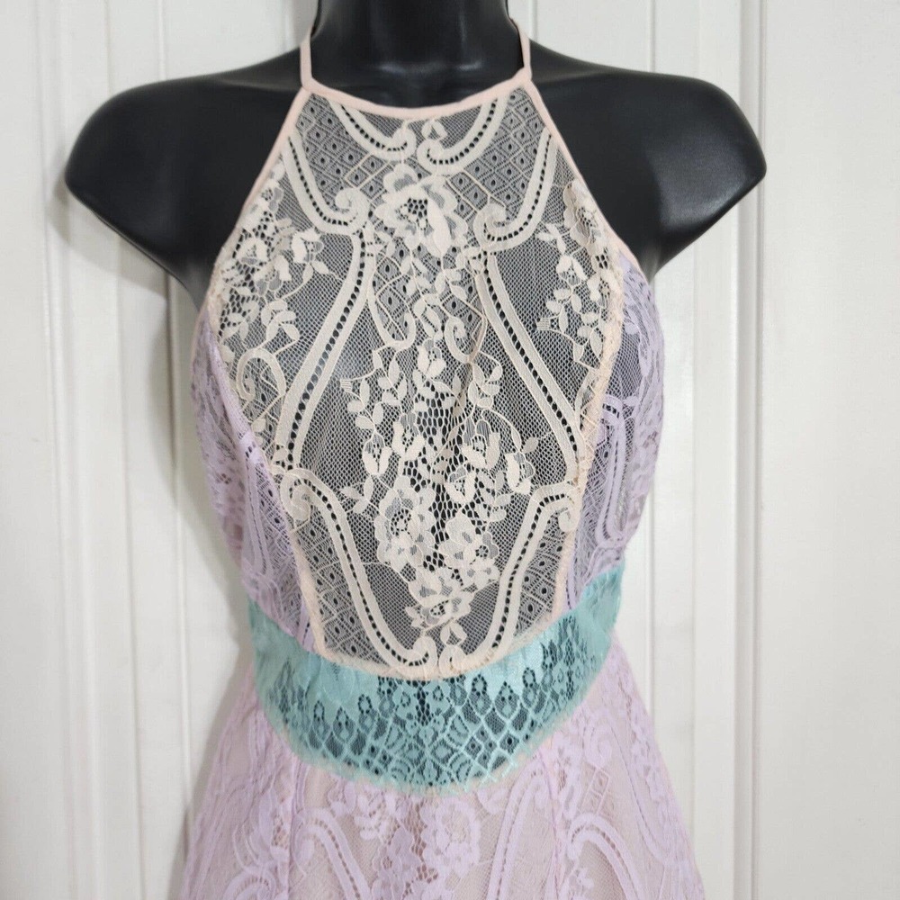 House of CB Womens Dress Alvaro Pink Purple Pastel Floral Lace Halter Bodycon S - Picture 4 of 10